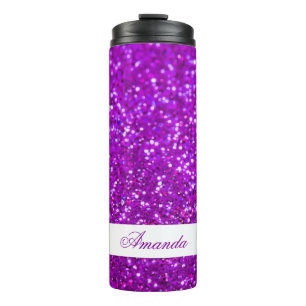 Elegant Purple Glitter Custom Name Thermal Tumbler