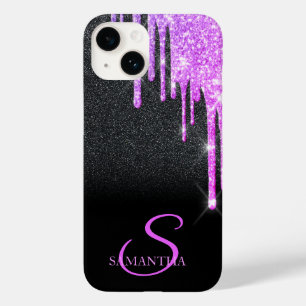 Elegant Purple Glitter Drips Black Glitter   Case-Mate iPhone 14 Case