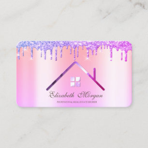Elegant Purple Glitter Drips Roof Real Estate  Business Card