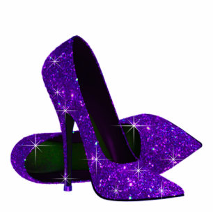 Elegant Purple Glitter High Heel Shoes Standing Photo Sculpture