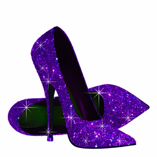 Elegant Purple Glitter High Heel Shoes Standing Photo Sculpture (Front)