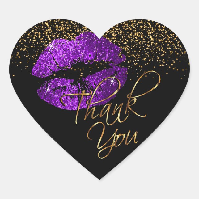 Elegant Purple Glitter Lipcolor - Thank You Heart Sticker (Front)