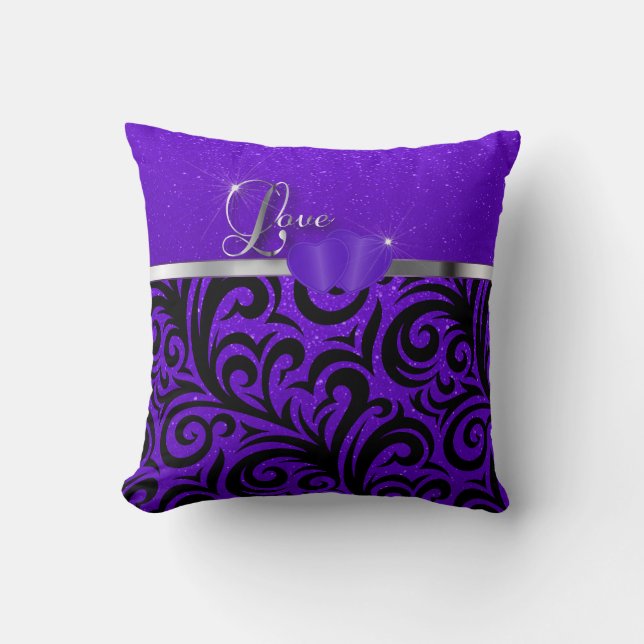 Elegant Purple Glitter Love Cushion (Front)