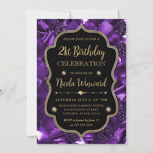 Elegant Purple Glitter Vintage Frame Birthday Invitation (Front)