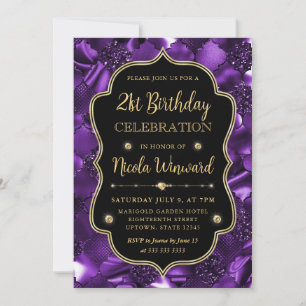 Elegant Purple Glitter Vintage Frame Birthday Invitation