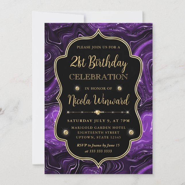 Elegant Purple Glitter Vintage Frame Birthday Invitation (Front)