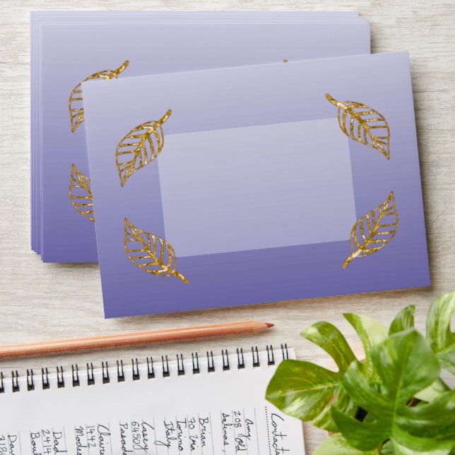 Elegant Purple Glitter with Gold Leaves Envelope (Stacked)