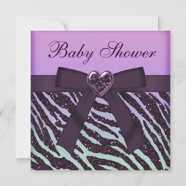 Elegant Purple Glitter Zebra Print Baby Shower Invitation (Front)