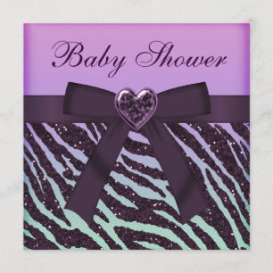 Elegant Purple Glitter Zebra Print Baby Shower Invitation