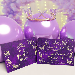 Elegant Purple Gold 15th Birthday Quinceañera Save The Date