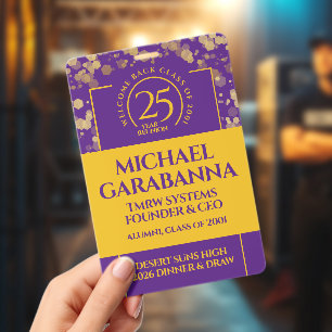Elegant Purple Gold 25-Year Class Reunion ID Badge