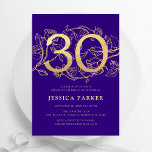 Elegant Purple Gold 30th Birthday Invitation<br><div class="desc">Elegant purple gold 30th birthday party invitation. Customisable modern feminine design featuring roses botanical accents and faux glitter gold. Simple floral invite card perfect for a stylish female bday celebration. Personalise with your own details. Printed Zazzle invitations or instant download digital printable template.</div>