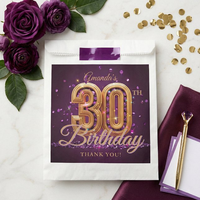 Elegant Purple Gold 30th Birthday Party Thank You Favour Bags (Creator Uploaded)
