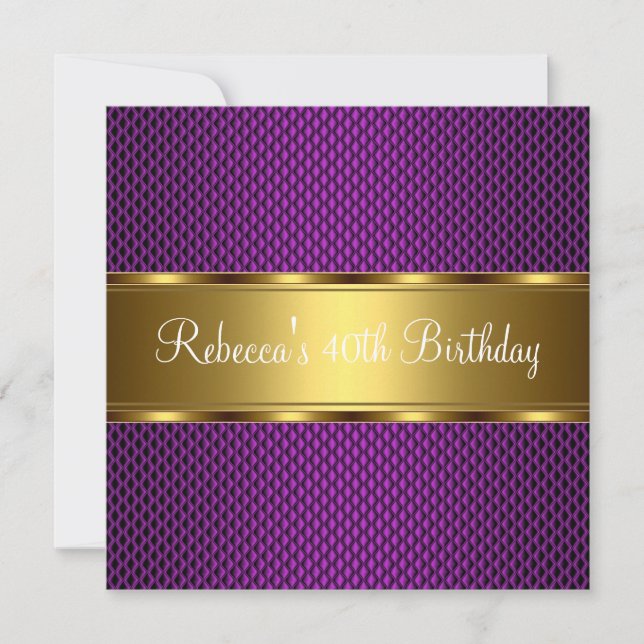 Elegant Purple Gold 40th Birthday Party Invitation (Front)