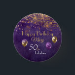 Elegant Purple Gold 50 Fabulous Happy Birthday 3 Cm Round Badge<br><div class="desc">Personalise this beautiful and glamourous purple and gold 50 & Fabulous button for that special 50th milestone birthday celebration. Great for all the guests!  Check out my Purple Glam 50 & Fabulous collection for more items in this design.</div>