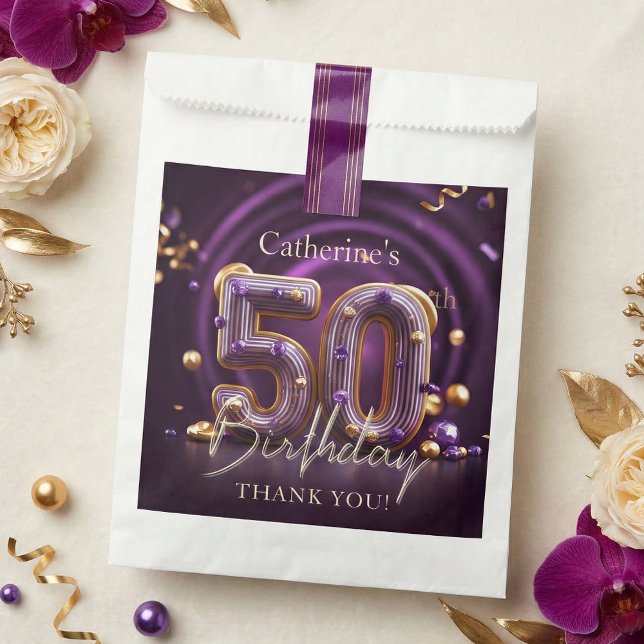 Elegant Purple Gold 50th Birthday Party Thank You Favour Bags (Creator Uploaded)