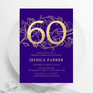 Elegant Purple Gold 60th Birthday Invitation