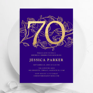 Elegant Purple Gold 70th Birthday Invitation