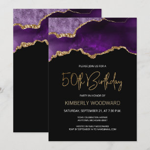 Elegant Purple Gold Agate 50th Birthday Party Invitation