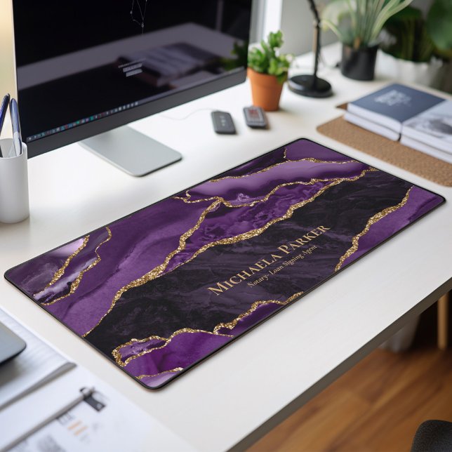 Elegant Purple Gold Agate Geode Business  Desk Mat (Creator Uploaded)