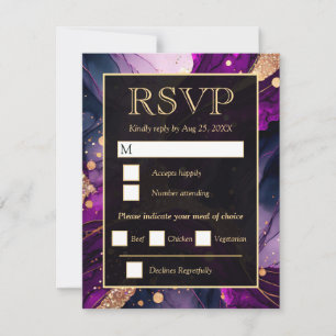 Elegant Purple Gold Agate Glitter Wedding RSVP Card