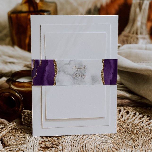 Elegant Purple Gold Agate Marble Wedding Invitation Belly Band (Creator Uploaded)
