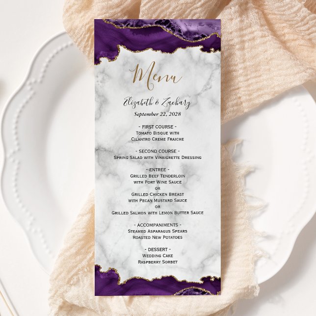Elegant Purple Gold Agate Marble Wedding Menu (Creator Uploaded)