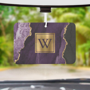 Elegant Purple Gold Agate Monogram Car Air Freshener