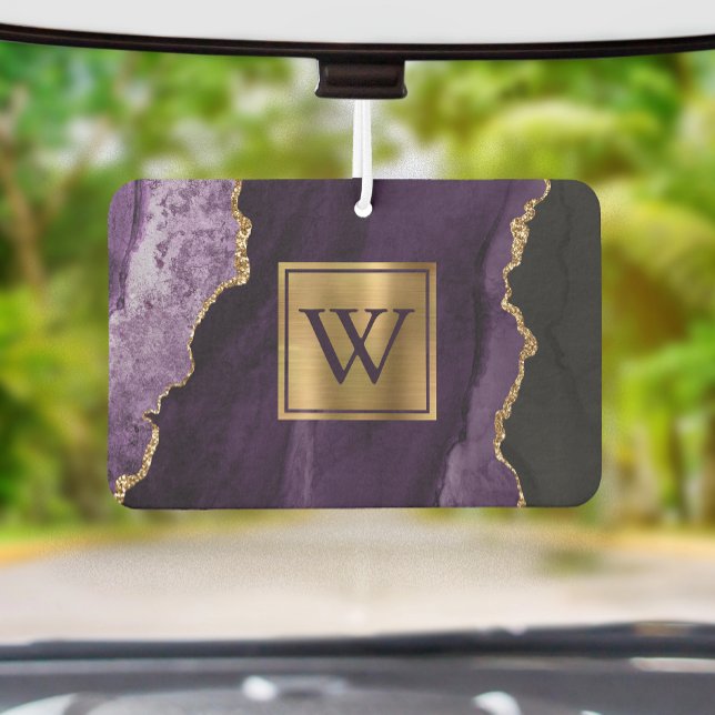 Elegant Purple Gold Agate Monogram Car Air Freshener (Creator Uploaded)