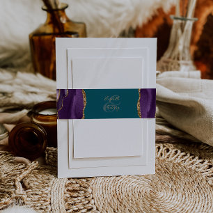 Elegant Purple Gold Agate Teal Wedding Invitation Belly Band