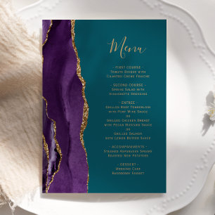 Elegant Purple Gold Agate Teal Wedding Menu