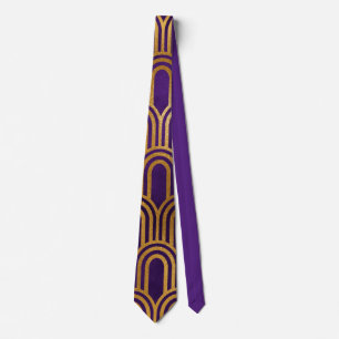 Elegant Purple Gold Art Deco Geometric Pattern Tie