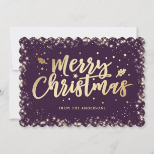 Elegant Purple Gold Calligraphy Merry Christmas Holiday Card
