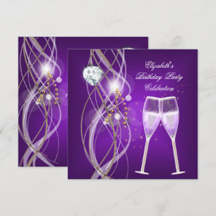 Elegant Purple Gold Champagne Diamond Party Invitation