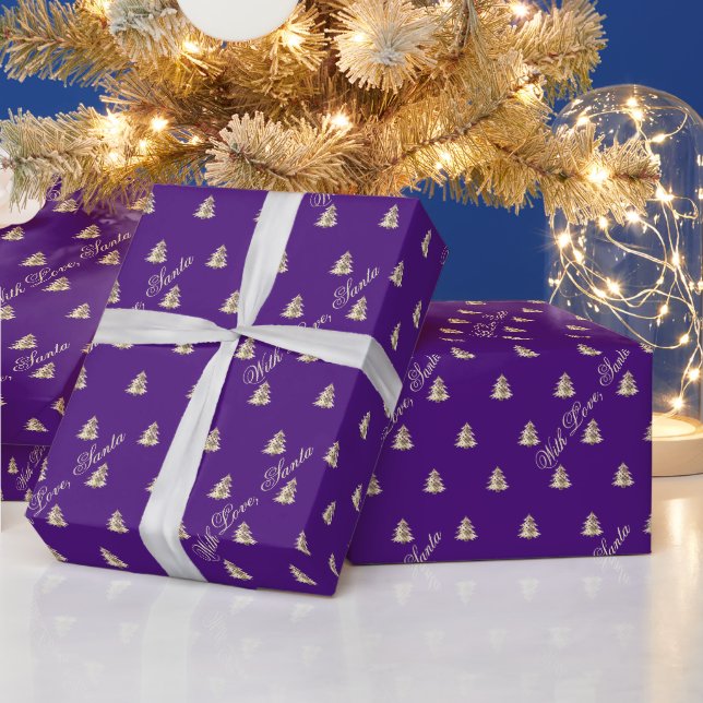 Elegant Purple Gold Christmas Tree Pattern Wrapping Paper (Holidays)