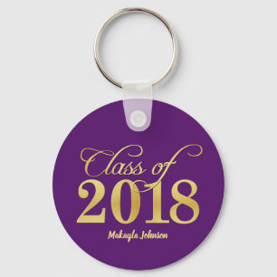 Elegant Purple & Gold Class of 2018 Graduation Key Ring