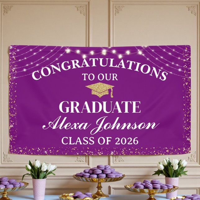 Elegant Purple & Gold Class Of 2026 Graduation Banner (Creator Uploaded)