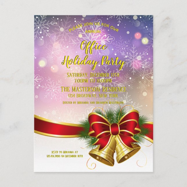 Elegant Purple Gold Company Holiday Party Invitation Postcard (Front)