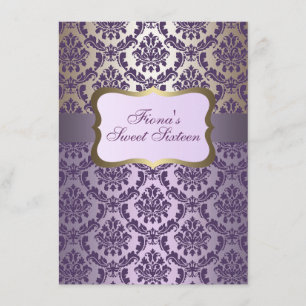 Elegant Purple & Gold Damask Birthday Invite