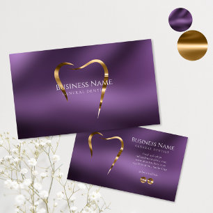 Elegant Purple Gold Dentist Business Card Design