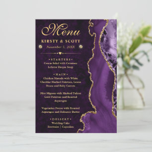 Elegant Purple & Gold Faux Glitter Agate Wedding Menu