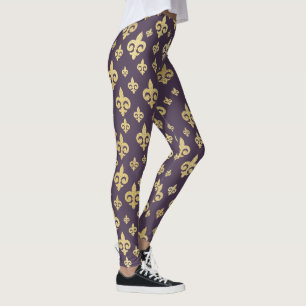 Elegant Purple & Gold Fleur-de-Lis   Mardi Gras Leggings