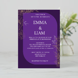 Elegant Purple Gold Floral Arch Wedding Invitation