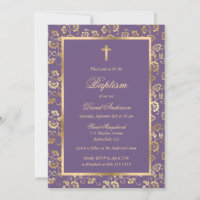 Elegant Purple Gold Floral Boy Baptism
