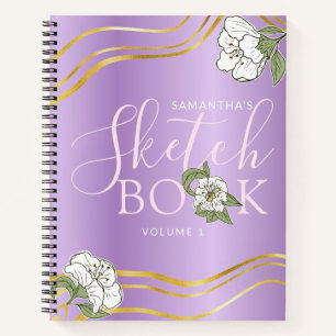 Elegant Purple Gold Floral Girly Sketchbook Notebook