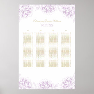 Elegant Purple Gold Floral Peony Wedding Seating Poster