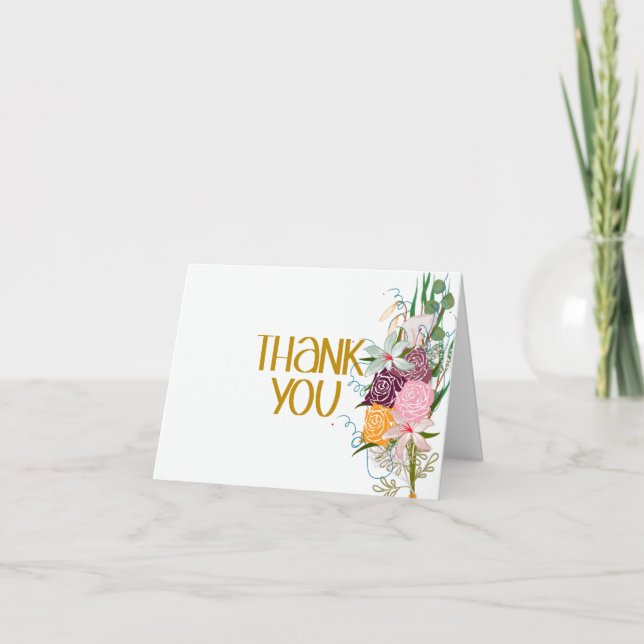 Elegant Purple & Gold Floral Thank You Card (Front)