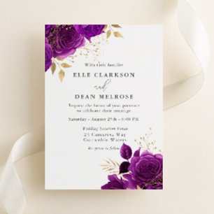 Elegant Purple & Gold Floral Wedding Invitation