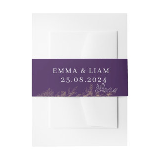 Elegant Purple Gold Floral Wedding Invitation Belly Band