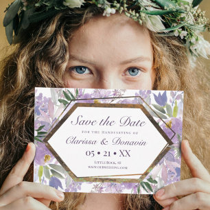 Elegant Purple & Gold Floral Wicca Handfasting Save The Date